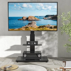 Universal Swivel Floor TV Stand with Sturdy Wood Base 40"-75"Flat Screen TVs - Picture 1 of 12
