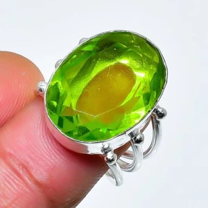 Peridot Gemstone Handmade 925 Sterling Silver Jewelry Ring Size 5.5 - Picture 1 of 2