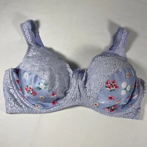 Sujetador de encaje con borde de encaje azul flora talla grande y correas ajustables anchas talla 42DD - Imagen 1 de 6
