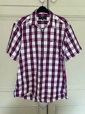 Мужская рубашка в клетку с коротким рукавом в клетку с крокодилом размер L большой логотип мод красный синий - Изображение 1 из 4