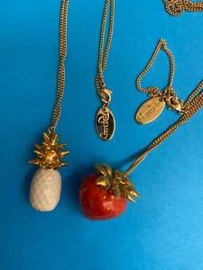 X2 And Mary Porcelain Pineapple PLUS strawberry necklaces Gold Plated Chains - Picture 1 of 13