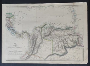 ENGRAVING CARTE MAP CENTRAL AMERICA VENEZUELA NEW GRANADA ETTLING 1850 CA - Picture 1 of 1