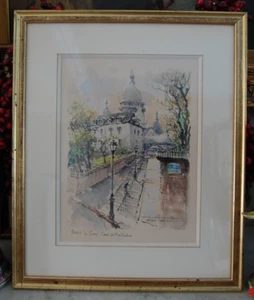 VTG 1960'S DENIS VERSPECHT ORIGINAL WATERCOLOR PARIS LE SACRE-COEUR DE MONTMATRE - Picture 1 of 24