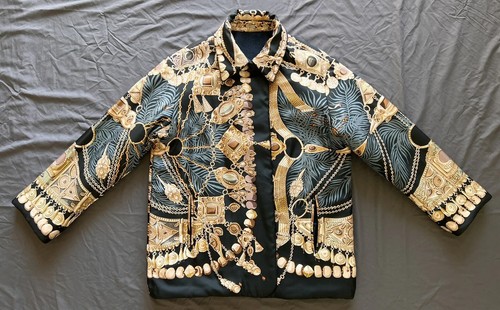 HERMÈS Hermes Terres Precieu sciarpa stampa reversibile giacca ovatta M lana angora seta