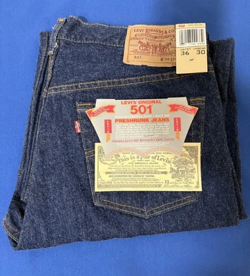 Jeans vaqueros vintage años 80 1987 deadstock nuevos con etiquetas levi’s 501 36x30 botón mosca crudo EE. UU. Foto 1 de 4