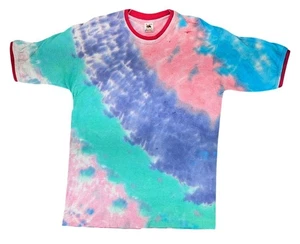 Vintage Fruit Of The Loom Hand Tie-Dye T-Shirt Men Large Ringer Single Stitch - Picture 1 of 6