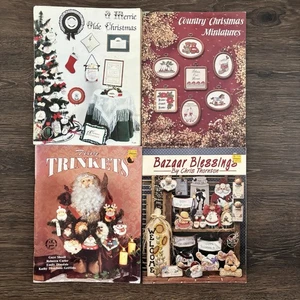 Lot 4 Christmas Craft Booklets Cross Stitch & Holiday Ornaments Patterns Vintage - Picture 1 of 10