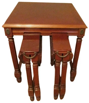 MAHOGANY NEST OF TABLES GEORGIAN REGENCY SYLE FLUTED LEGS BRASS HANDLES VINTAGE - image 1 of 4