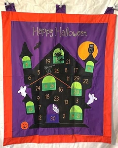 Countdown to Halloween Fabric Wall Hanging Spider Haunted House Plow Hearth NEW - Picture 1 of 5