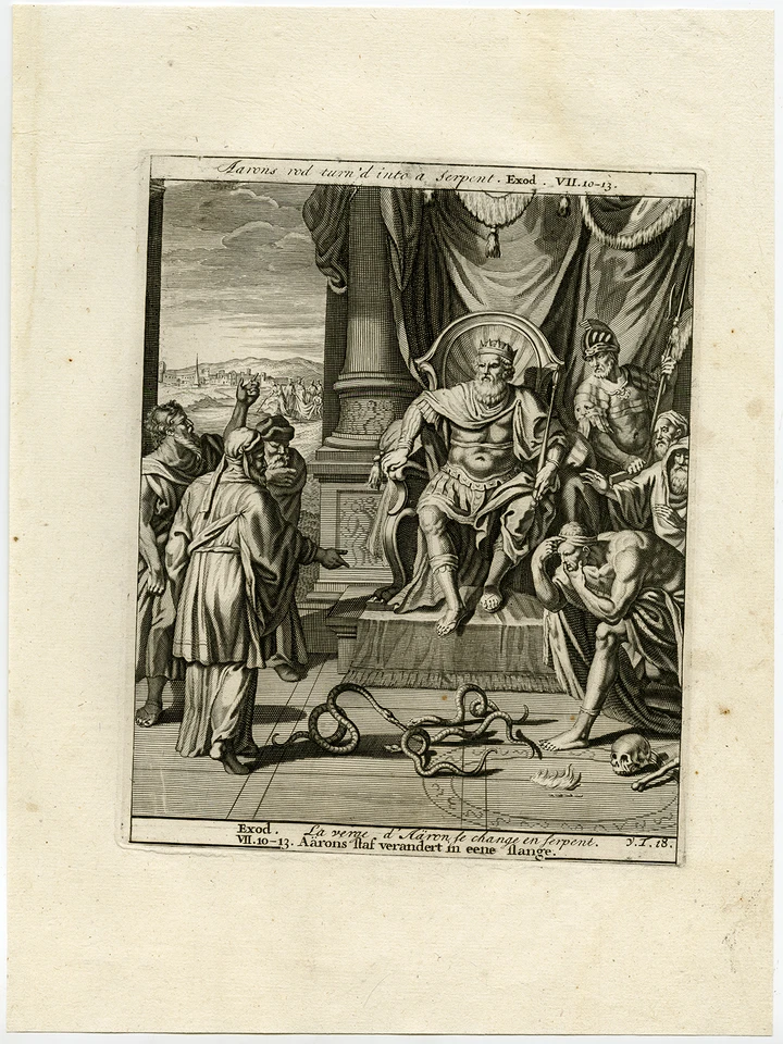 Antique Print-AARON-MOSES-ROD-SERPENT-PHARAOH-V.T. 18-Scheits-1754 - Image 1 of 1