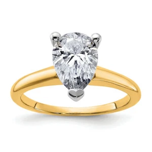 14K Solid Two Tone Gold Pear Moissanite Solitaire Engagement Ring - Picture 1 of 32