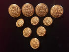 MILITARY EAGLE/FLAG BRASS BUTTONS, GOLD- SHANK-ROUND, MADE IN USA, SET OF 10