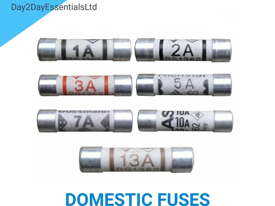 DAY2DAYESSENTIALSLTD Domestic Fuse Ceramic Cartridge Household Electrical Top Mains Plug 1 - 13 AMP