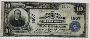 Seltene 1902 10 $ einfache Rückseite nationale Währung Banknote CH 1457 Madison Indiana - Bild 1 von 2