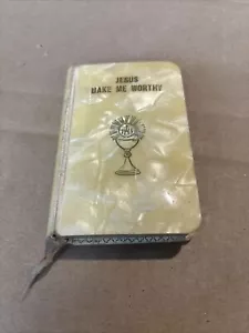 1954 Jesus Make Me Worthy Erstkommunion Gebet Buch weiß Zelluloid Cover #V - Bild 1 von 24