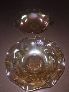 2 Iris And Herringbone 9.5 Inch Depression Glass Bowls - Picture 1 of 4