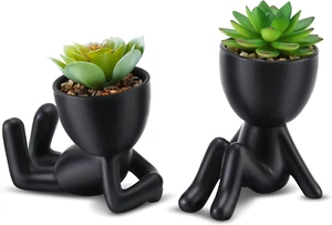 Fake Succulent, Mini Succulents Plants Artificial in Black Modern Human Shaped C - Picture 1 of 12