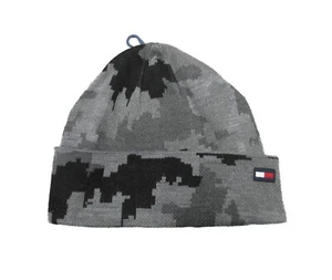 Tommy Hilfiger Men's Gray Camo Print Logo Patch Ribbed Cuffed Beanie - Picture 1 of 2