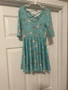 DOT DOT SMILE Twirl Dress Teal Green Heart Lollipop Criss Cross Back Sz 5/6 - Picture 1 of 2