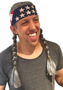 Willie Nelson Wig with USA Bandana Grey Official Country Party Costume - Picture 1 of 2