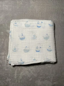 Swaddle Designs Blanket Blue Tug Boats White Muslin Soft Cotton Lovey 46"x46" - Picture 1 of 4