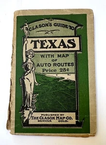 1919 CLASON'S GUIDE TO TEXAS Auto Routes Map – Antique Road & Railway Atlas - Picture 1 of 7