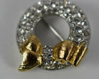 Swarovski Wreath Bow Ribbon Brooch Pin Gold&Silver Tone Metal Crystals Swan Mark