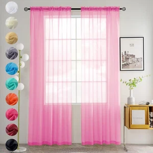 Solid Sheer Rod Pocket Curtain Voile Draperies 2 Panels White Beige Black Grey C - Picture 1 of 11