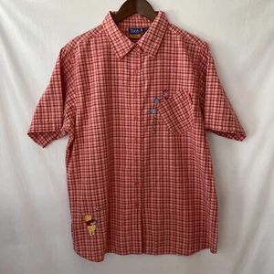 Disney Winnie The Pooh Womens Size 18W-20W Short Sleeve Button Shirt Red Plaid - Picture 1 of 12