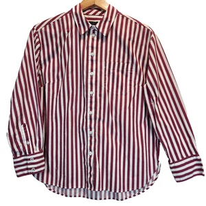 Talbots Womens Button Down Shirt Top Size L Petite White Maroon Stripe Casual - Picture 1 of 7