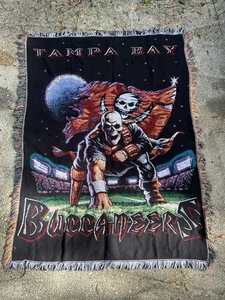 Vtg 90s NFL Tampa Bay Buccaneers Football Throw Blanket 4' x 3' USA Fringed - Picture 1 of 7