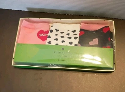 Kate Spade Crew Calcetines Conjunto de 3 Corazones Lunares Rosa Negro Blanco Caja Dañada Foto 1 de 3