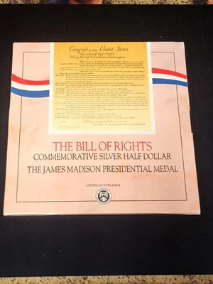1993 Bill of Rights SILVER 50c  Coin & Madison Medal US Mint Set  90% - Image 1 of 4