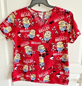 Despicable Me Minions Damengröße Medium Peeling-Top medizinische rote Uniform Herzen - Bild 1 von 9