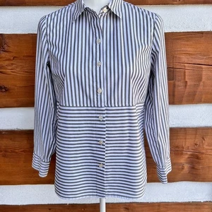 J. Jill Long-Sleeved, Striped, Button Shirt White Gray Beige Stretch, Petite XS - Picture 1 of 13