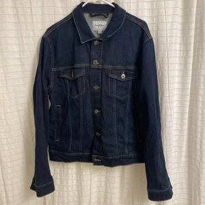 goodfellow denim jacket Large Beaded Upcycled Dark Wash Sparkle Unique - Picture 1 of 6