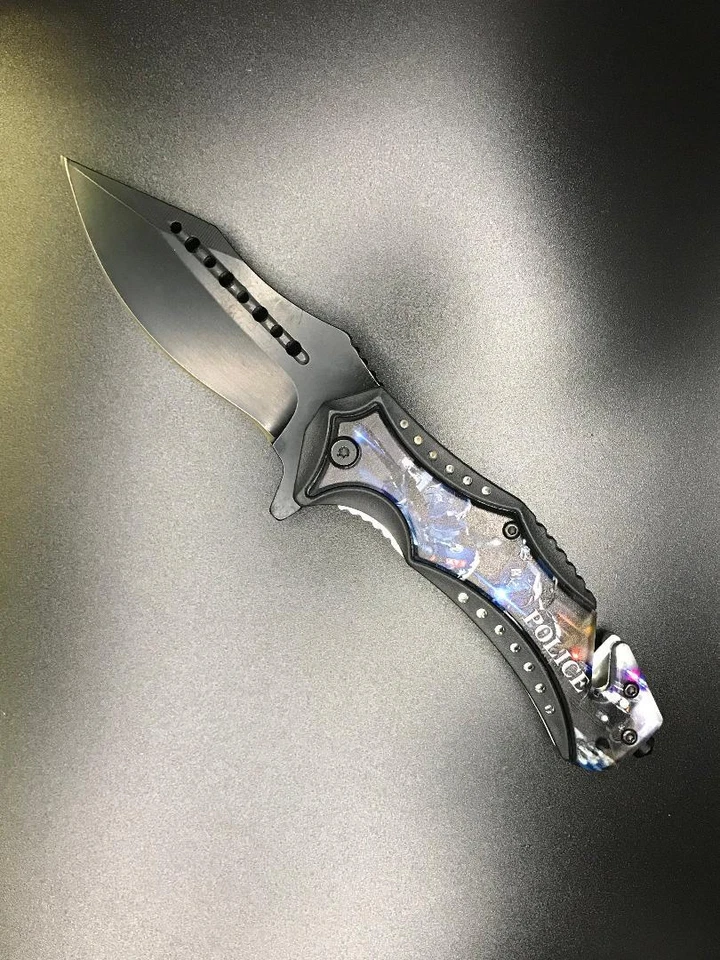 Navaja de Bolsillo 8.5" Táctica POLICÍA MILITAR Rescate Asistida por Resorte Supervivencia Abierta Foto 1 de 3