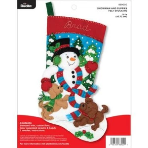 Bucilla 18" Filz Weihnachtsstrumpfset - Schneemann & Welpen - Bild 1 von 2