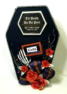 Halloween Wedding card box,coffin,orange,gothic,fabric,custom,personalized,navy - Picture 1 of 10