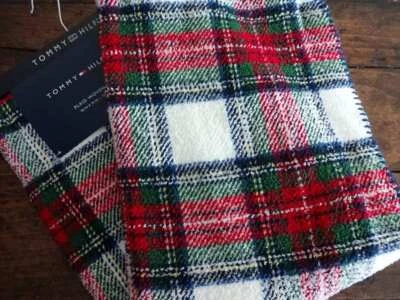 TOMMY HILFIGER RED GREEN Navy White TARTAN PLAID Cozy WOVEN THROW BLANKET - Image 1 of 4