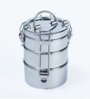 Stainless Steel Lunch Box 3 Tier Indian Tiffin Round Food Container Carrier Set