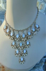 ORNATE VINTAGE 4 TIER SCALLOPED COLLAR DANGLE NECKLACE ~ GORGEOUS ESTATE JEWELRY - Picture 1 of 12