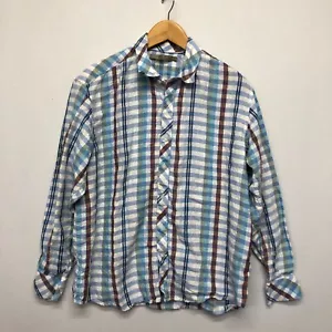 Raffi Linea Uomo Men Long Sleeve Linen Button Up Shirt Size Large Plaid M159 -22 - Picture 1 of 14