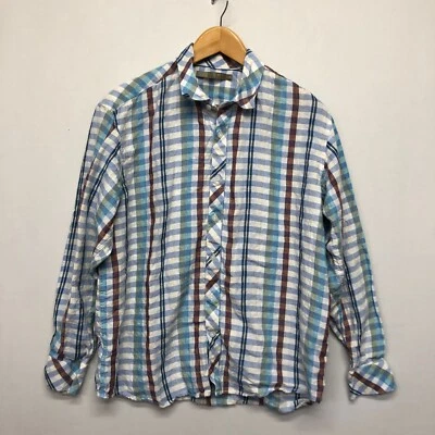 Raffi Linea Uomo Men Long Sleeve Linen Button Up Shirt Size Large Plaid M159 -22 - Image 1 of 4