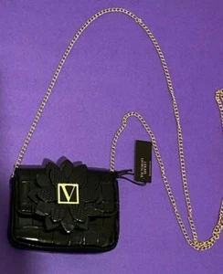 New VICTORIA'S SECRET Black Midnight Croc Micro Shoulder Crossbody Bag with tag - Picture 1 of 6