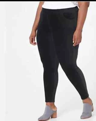 NEW Denim & Co. Smooth Waist Leggings Black Knit Cord Pull On A388786 Women 5XP - Image 1 of 4