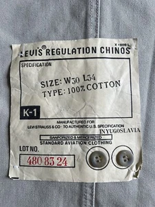 Levi’s LVC Chino Trousers 30 34 NOS Sanforised US Airforce Vietnam 1987 New BNWT - Picture 1 of 15