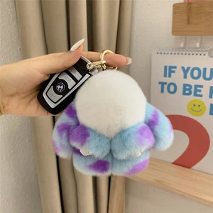Muñeca de juguete conejito de piel de conejo real de 10 cm/4" bolso de coche teléfono colgante peludo regalo - Imagen 1 de 21