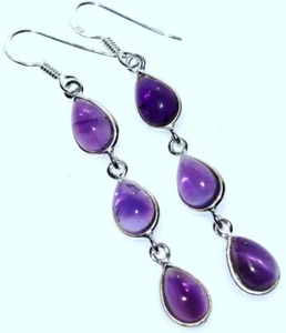 Purple Amethyst Sterling Silver Drop Earrings 2½" Long Real Gemstones Birthstone - Picture 1 of 3