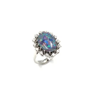 Anillo de oro blanco de 14kt oro 585 ópalo mujer joyas diamantes 0,49 corona brillante RG52 - Imagen 1 de 18